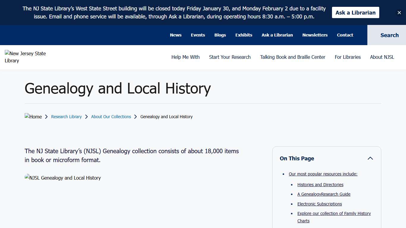 Genealogy and Local History New Jersey State Library
