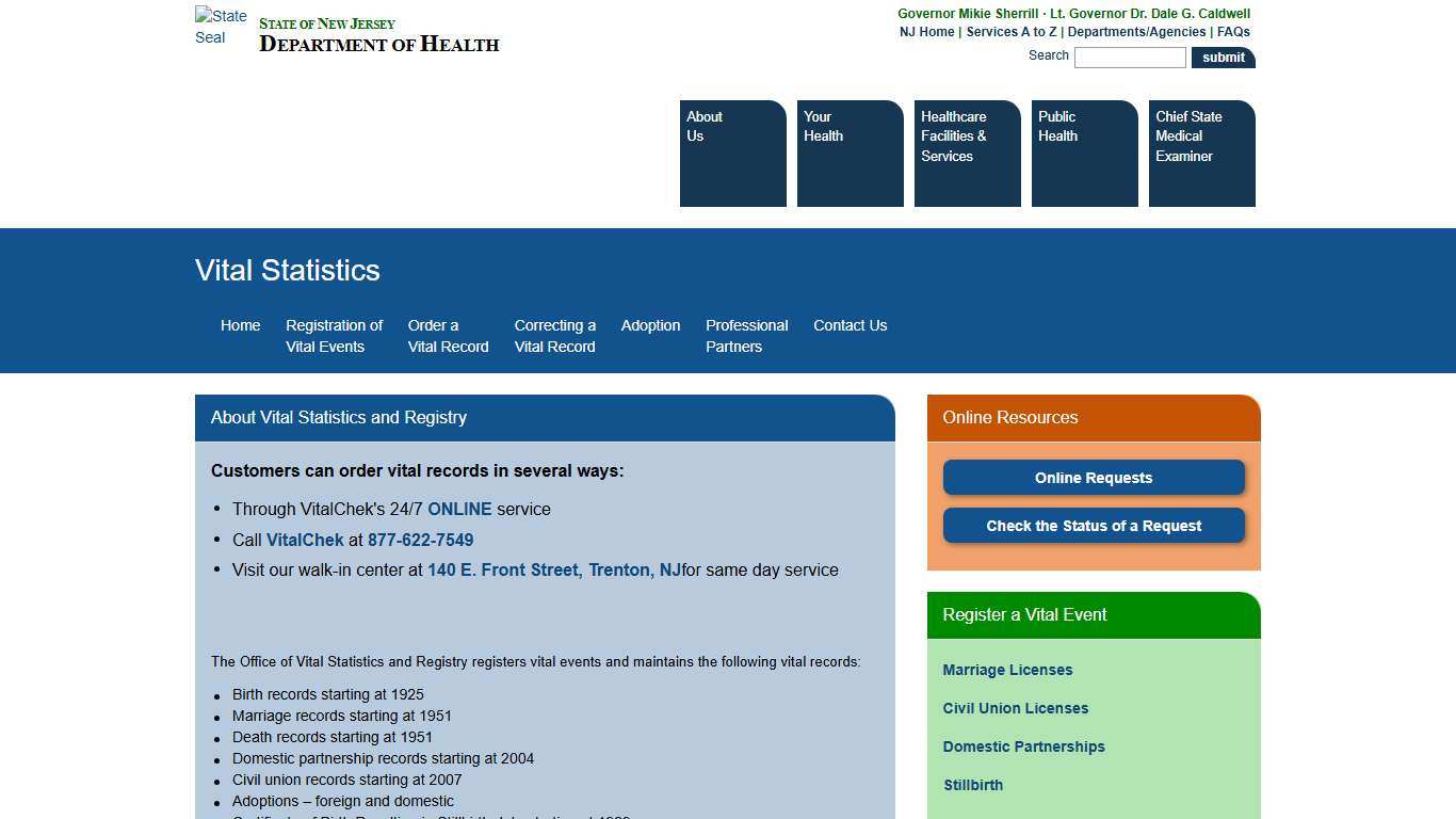 Department of Health Vital Statistics